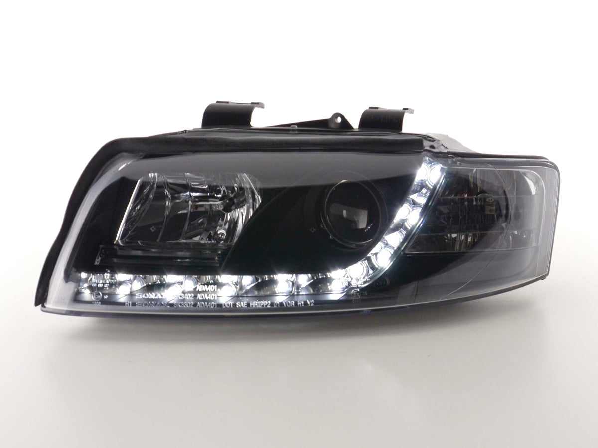 Scheinwerfer Set Daylight LED TFL-Optik Audi A4 Typ 8E 01-04 schwarz Scheinwerfer Set Daylight LED TFL-Optik Audi A4 Typ 8E 01-04 schwarz
